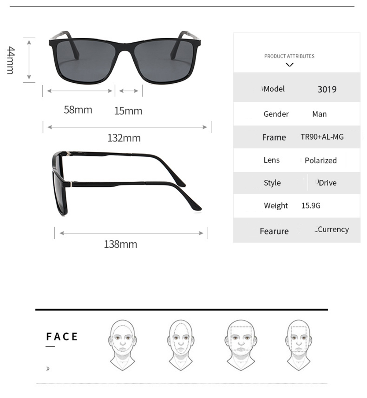 TR 90 Classic Square Frame Polarized Sunglasses for Men
