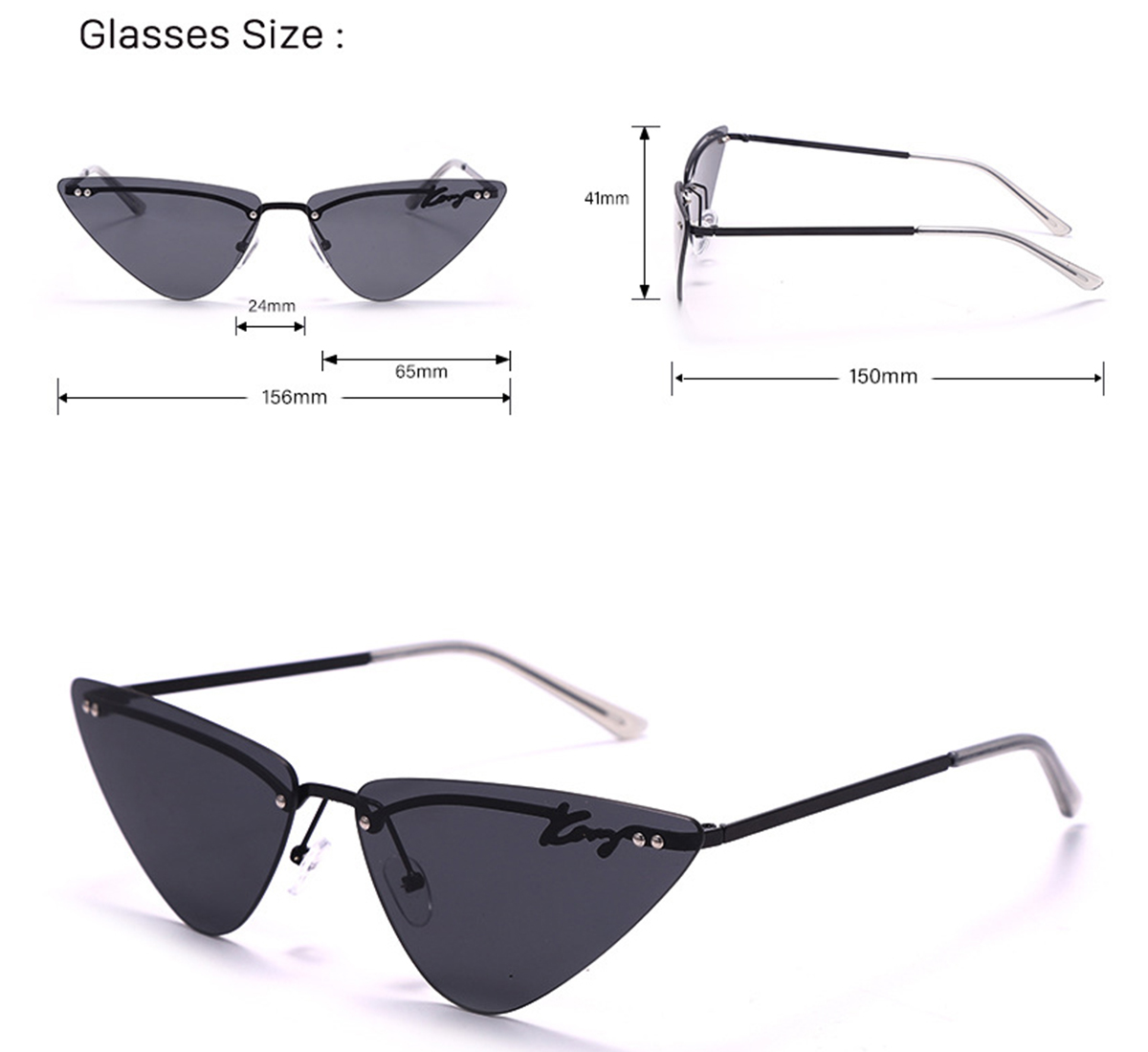 Purple Triangle Wing Edge Rimless Slim Cat-Eye Sunglasses Trendy