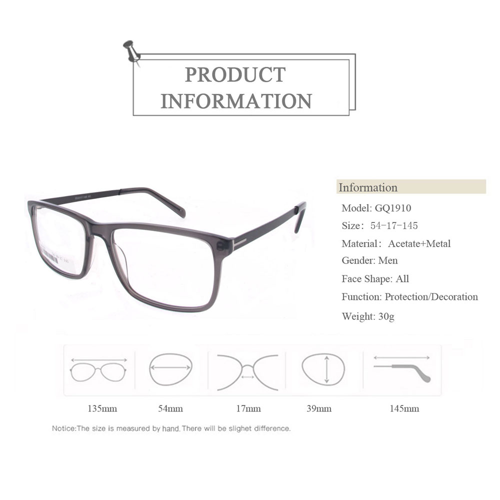 GQ1910 Square Acetate Frame With Special Design Temple