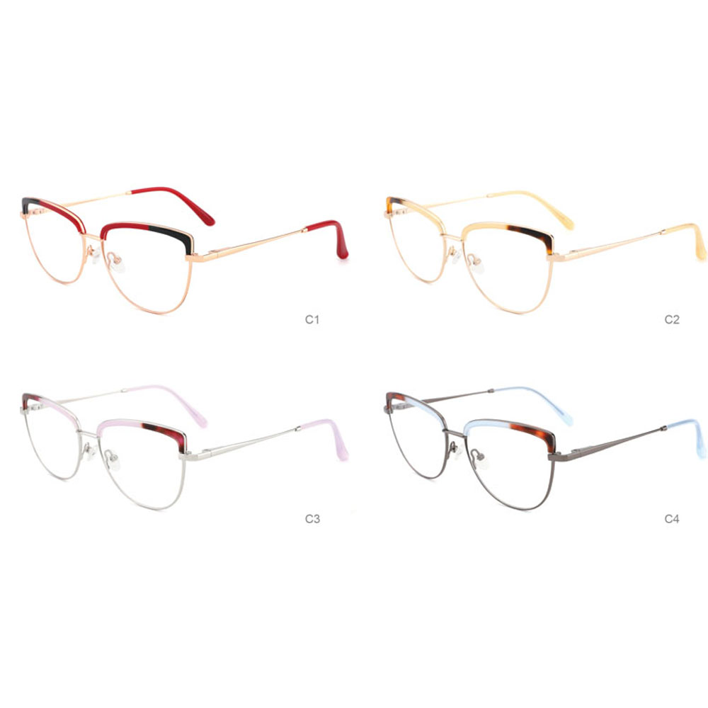 YC22037 Spring Hinge Cat Eye Metal Glasses Optical Frame