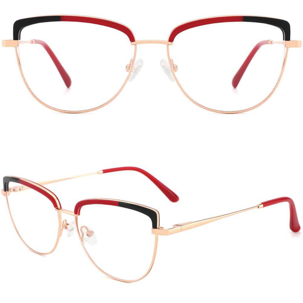 YC22037 Spring Hinge Cat Eye Metal Glasses Optical Frame