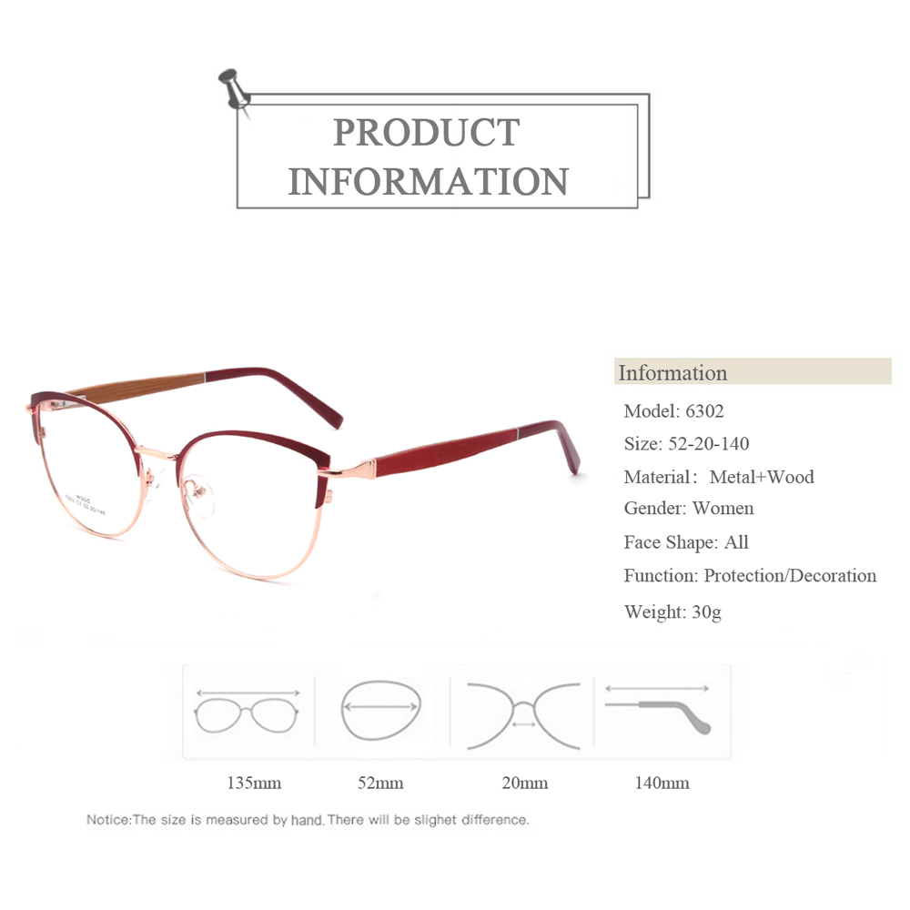 6302 Cat Eye Optical Frames With Wooden Temple