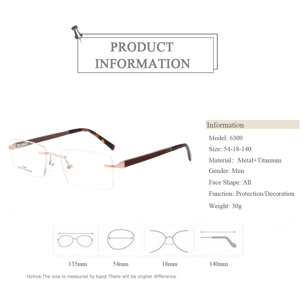 6309 Rimless Square Optical Eyeglasses Frames For Men 