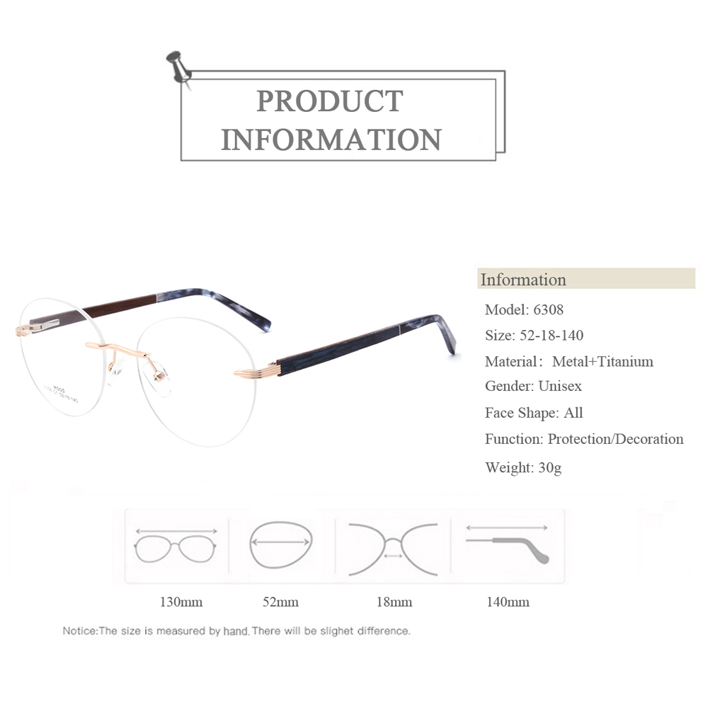 6308 Unisex Round Rimless Optical Eyewear Frames 