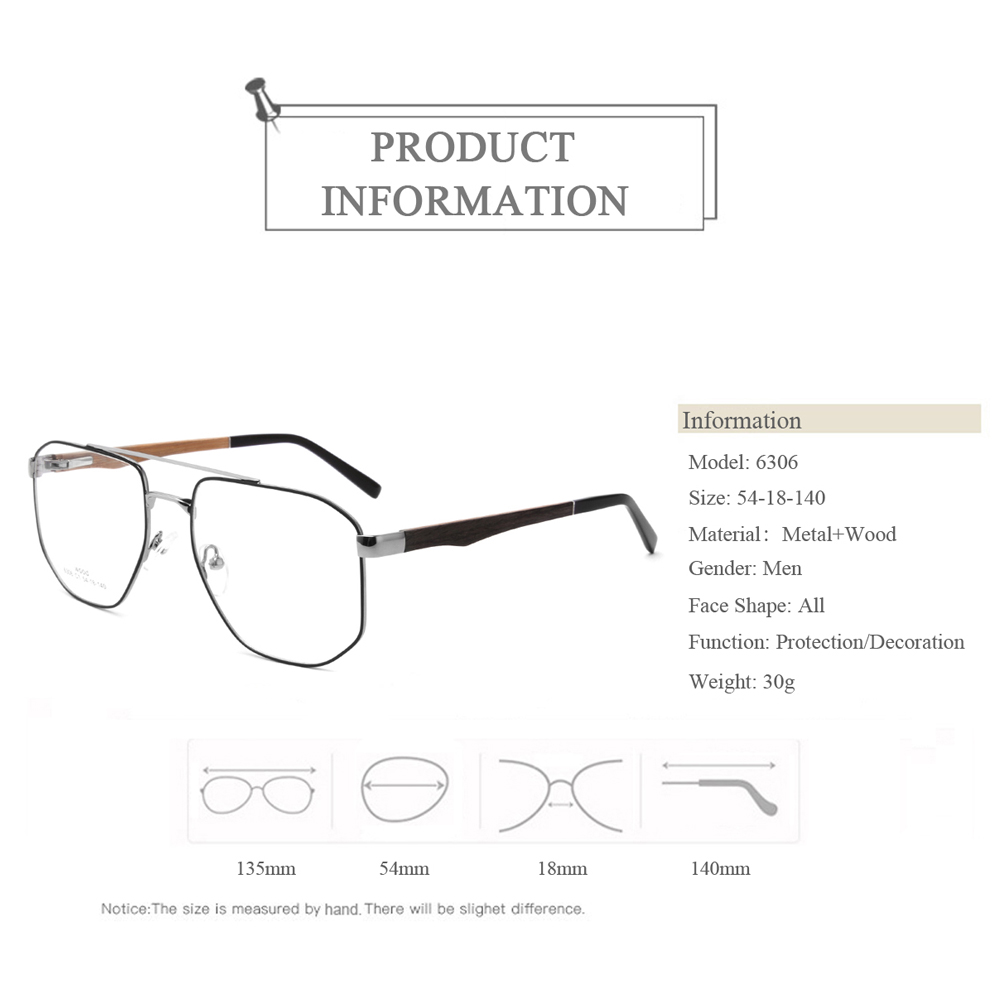 6306 Double Bridge Polygonal Metal Optical Frames For Men 