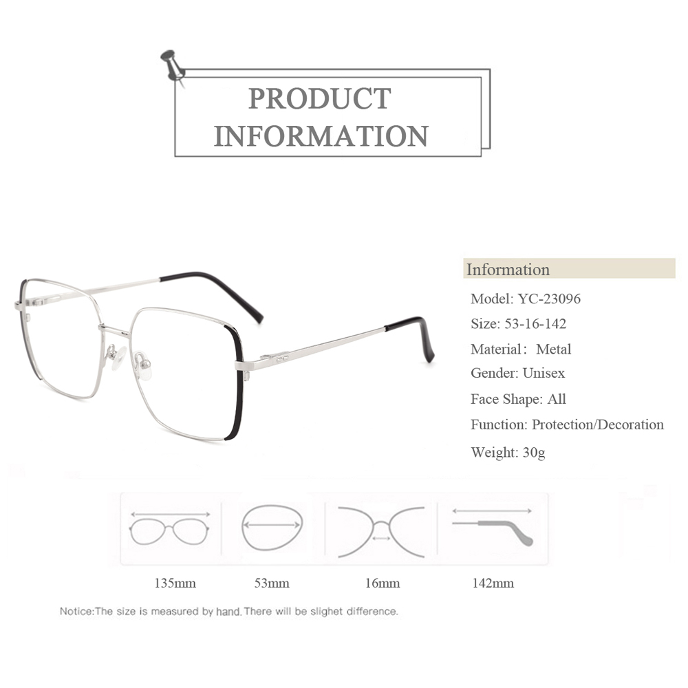 YC-23096 2020 Newest Design Metal Large Size Optical Eyeglasses Frames 