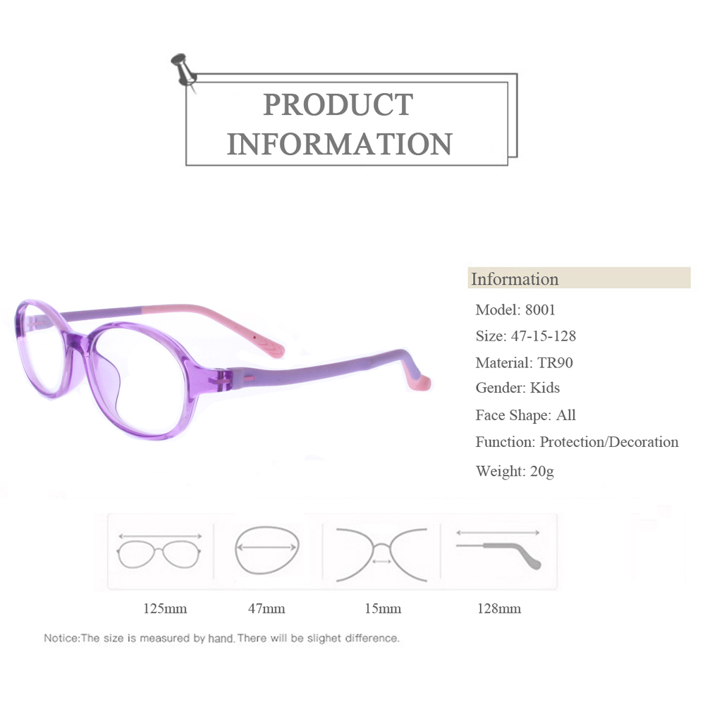 8001 Pouplar Clear TR90 Customized Factory Made Kids Optical Glasses Frames
