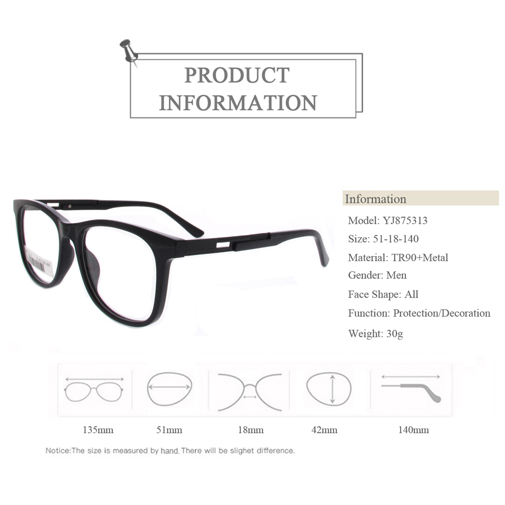 YJ875313 Fashion TR90 Optical Frames Glasses With Metal Temple For Men 