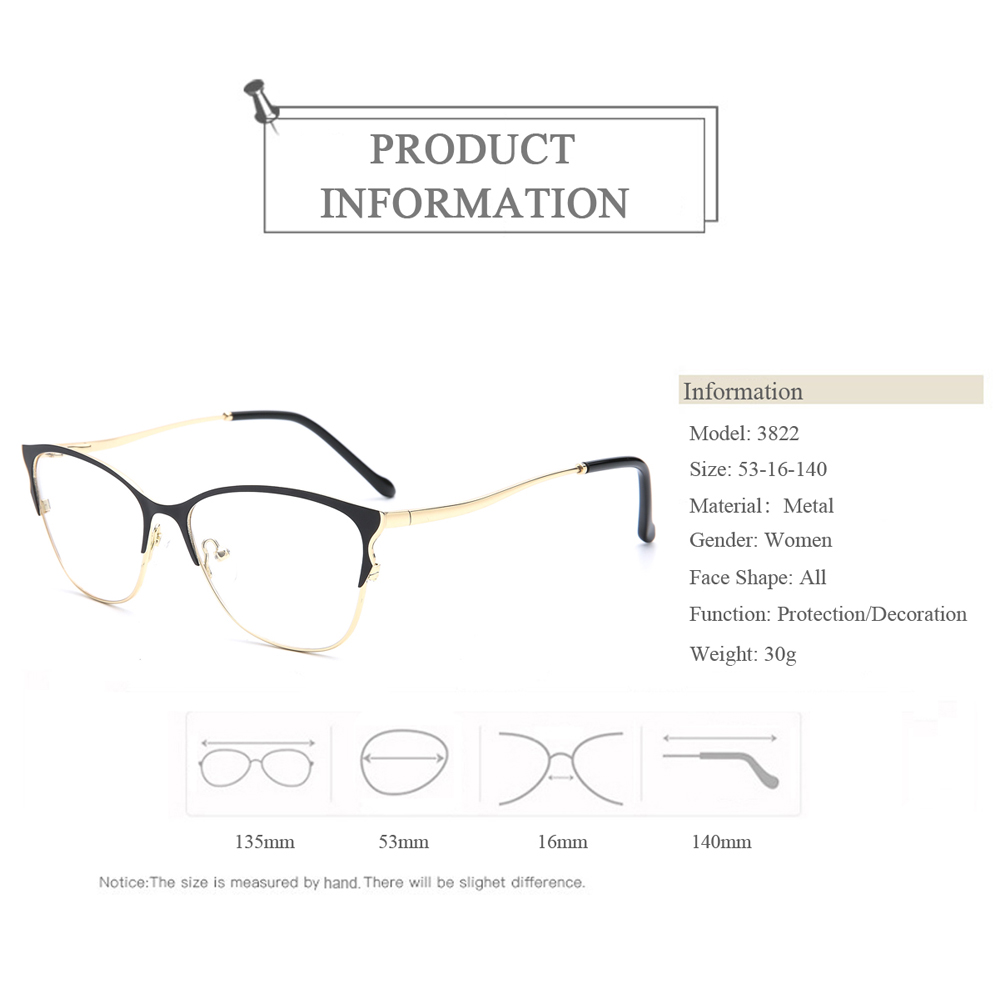 3822 New Design Fish Look Women Metal Optical Frames