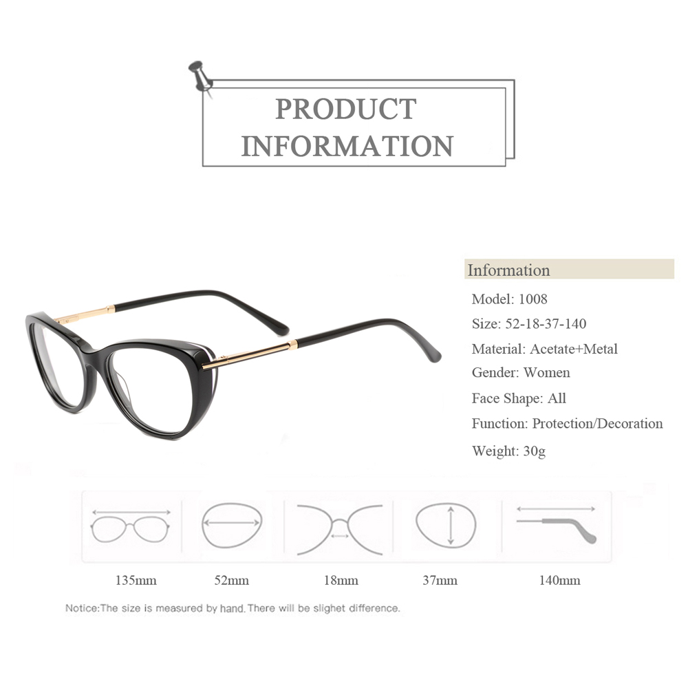 1008 Retro Punk Acetate Optical Eyeglasses Frames With Spring Hinge For Women 