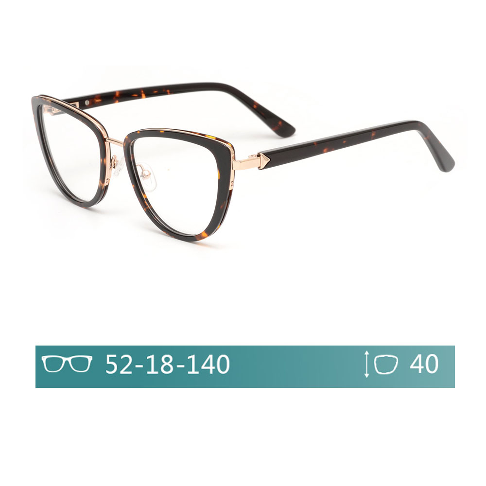 Cat Eye Acetate and Metal Decoration Combination High End Optical Frames