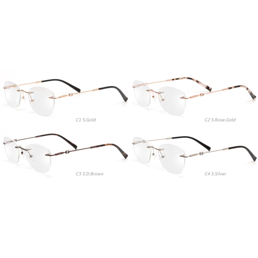 Women Rimless Metal With Flower Decoration Optical Frames