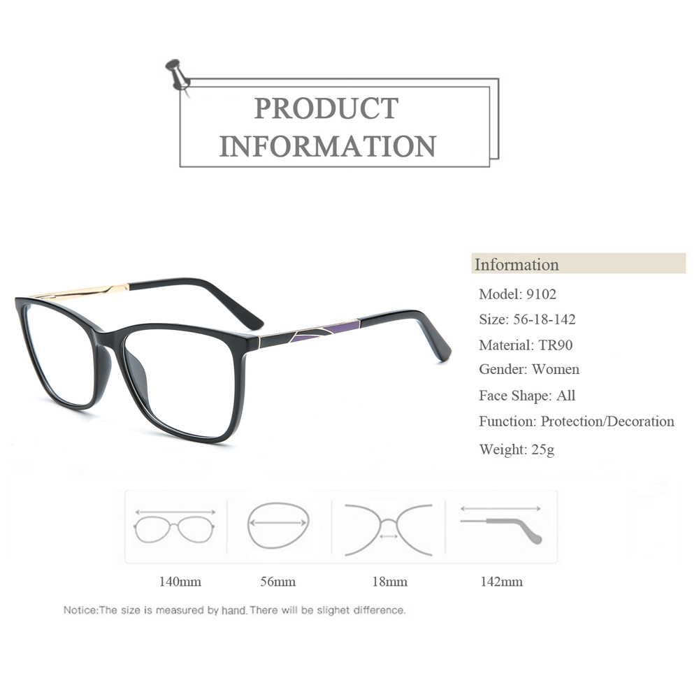 9102 Transparent Square TR90 Optical Glasses Frames With Color Painting Temple