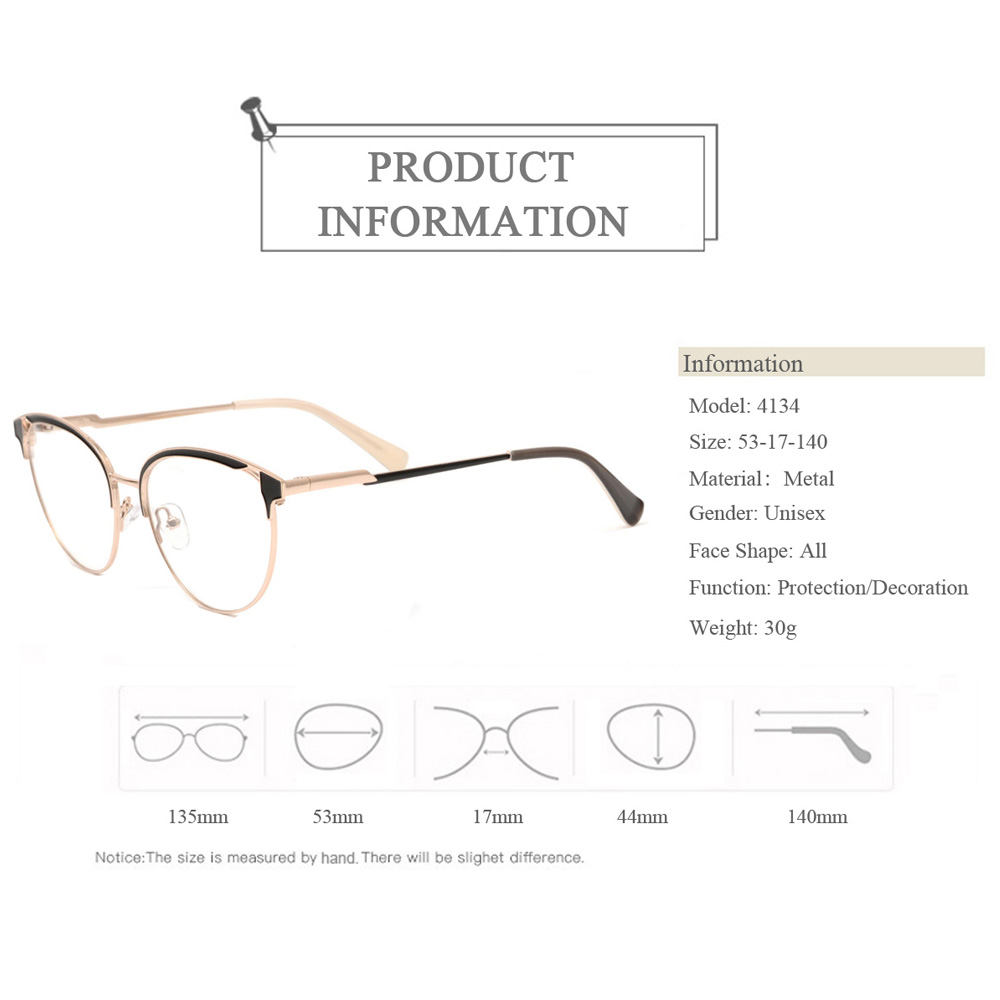 4134 Double Color Cat Eye Customized Stainless Steel Optical Eyeglasses Frames