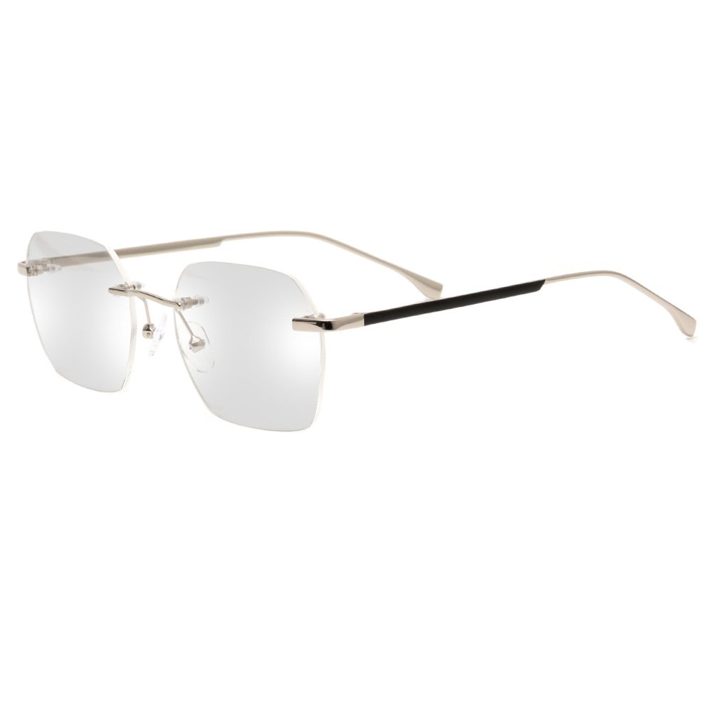 Silver Large Rectangle Rimless Glasses Frameless Specs For Single Viso –  Glasses India Online