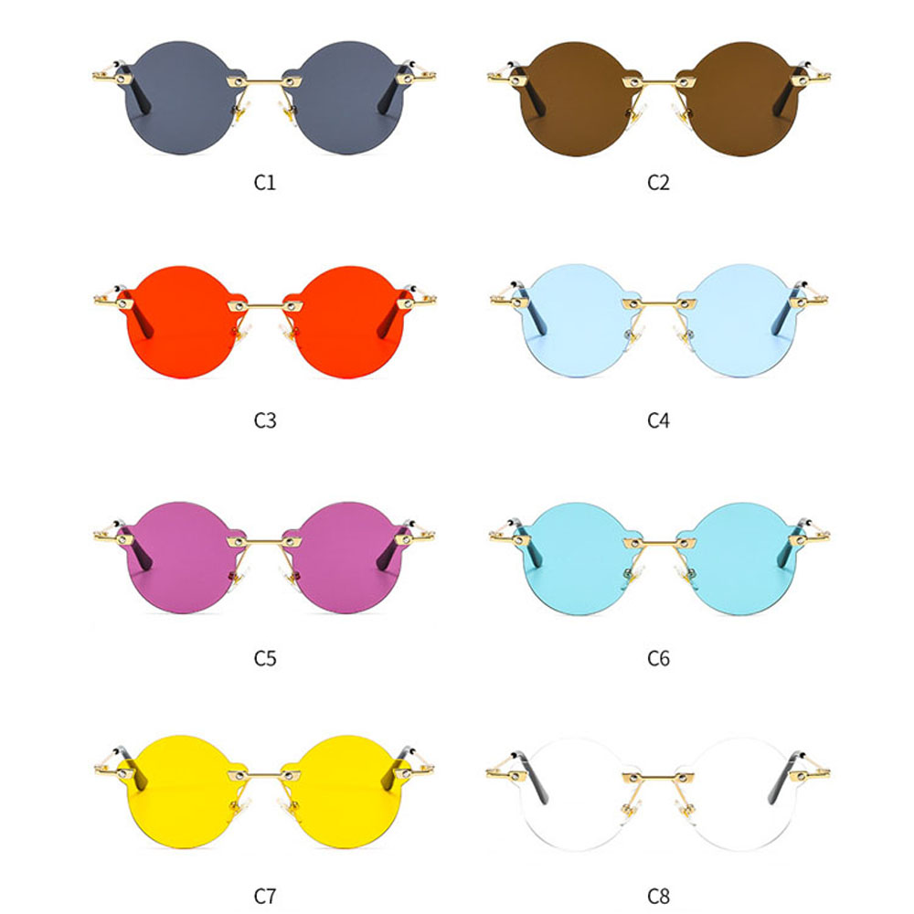 Kids Retro Round Fashion  Rimless Metal Sunglasses