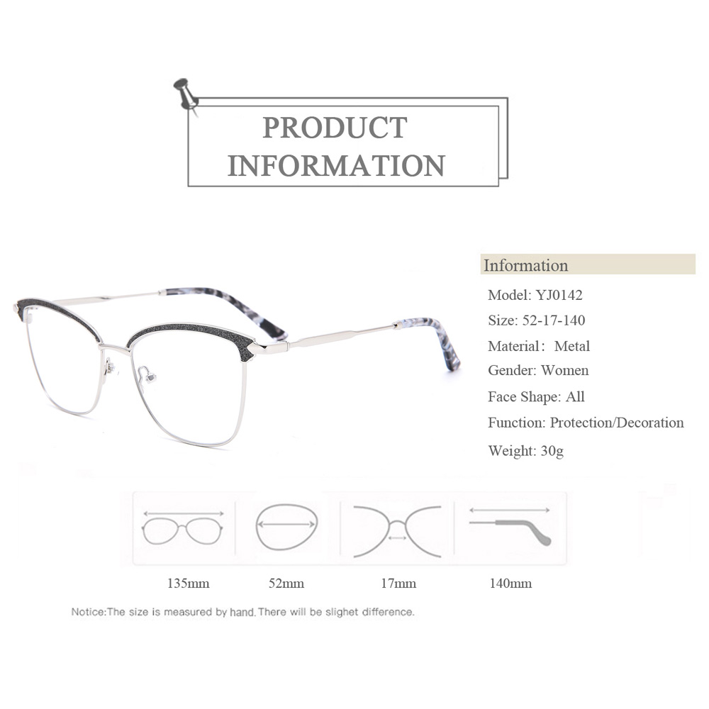 YJ-0142 2021 Newest Design Women Metal Optcal Frames Glasses Factory Customized