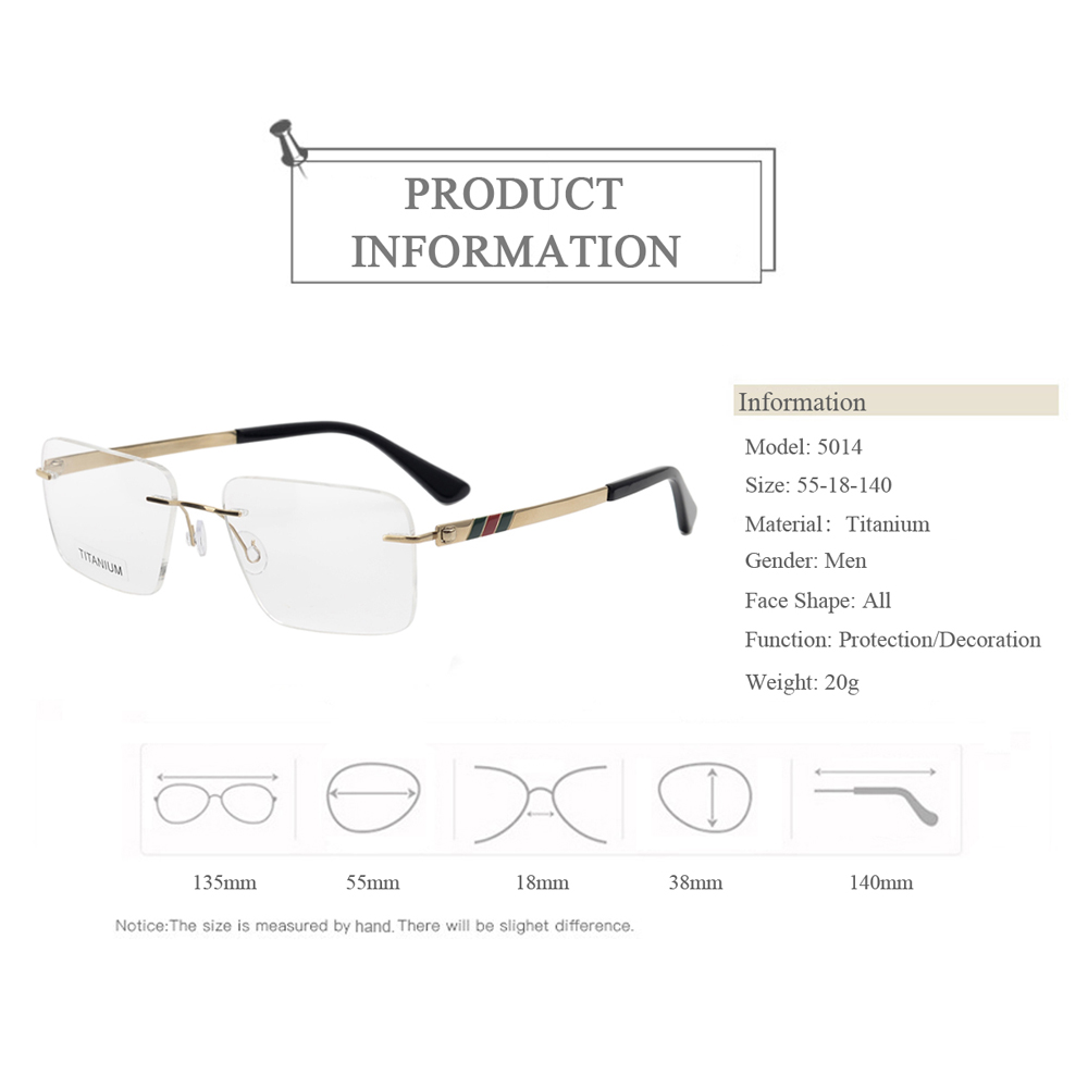 5014 Square Rimless Titanium Optical Frames Glasses For Men