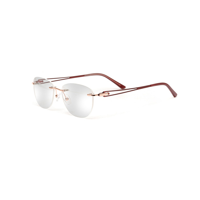 Rimless Frame with Temple Hollow-Carved Design Metal Optical Glasses