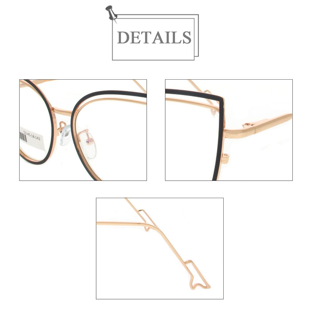 LY2009 Cat Eye Metal Customized Optical Eyeglasses Frames With Boots Shape Tip 