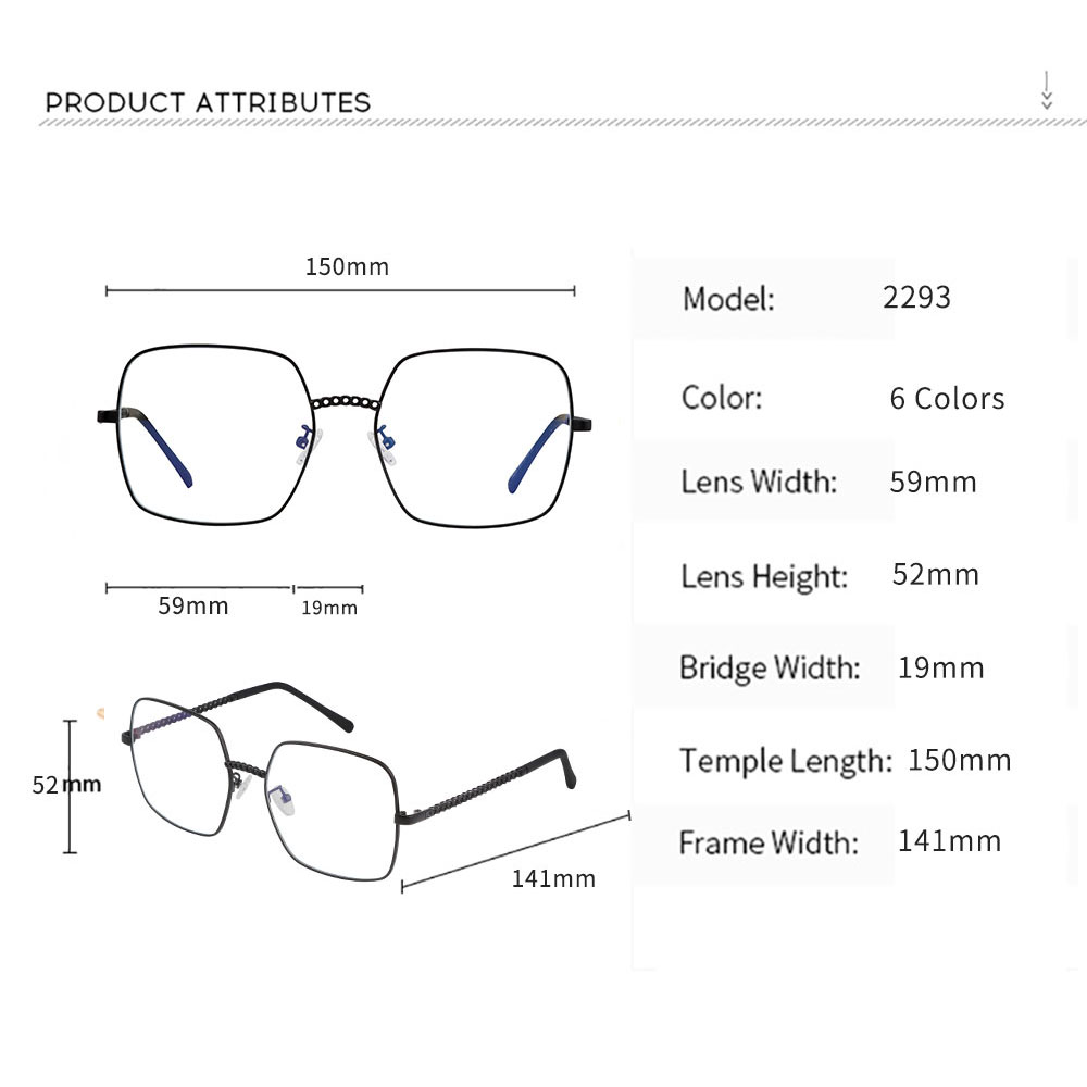 New Square Size Black Color Metal Optical Frames 