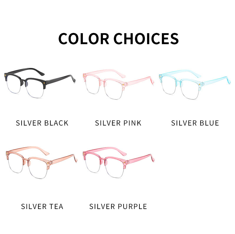Kids Anti-Blue Light Glasses Transparent Fashion Metal Half-frame Square Glasses