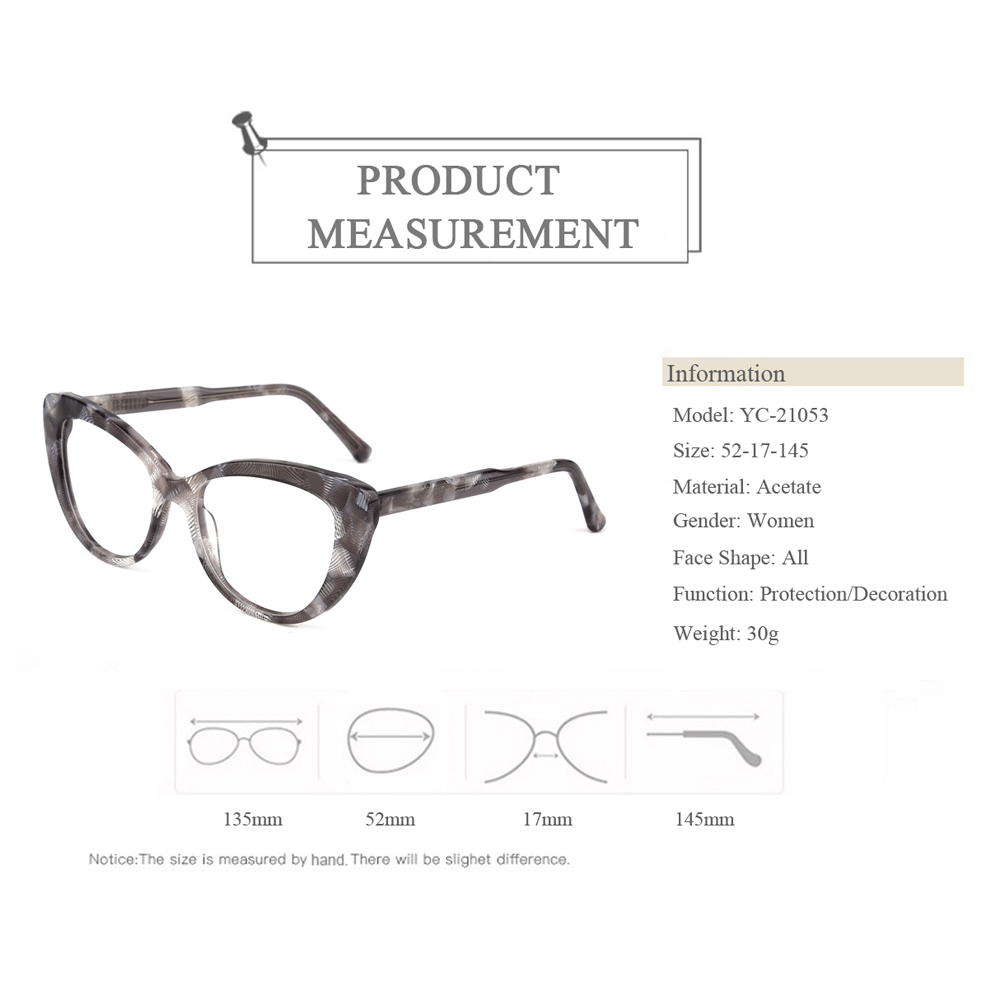 YC-21053 2021 New Coming Acetate Optical Glasses Cat Eye Spectacle Frames