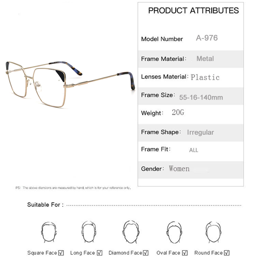  A-976 Newest Irregular Metal With Acetate Optical Frame Glasses Irregular Eyeglasses 