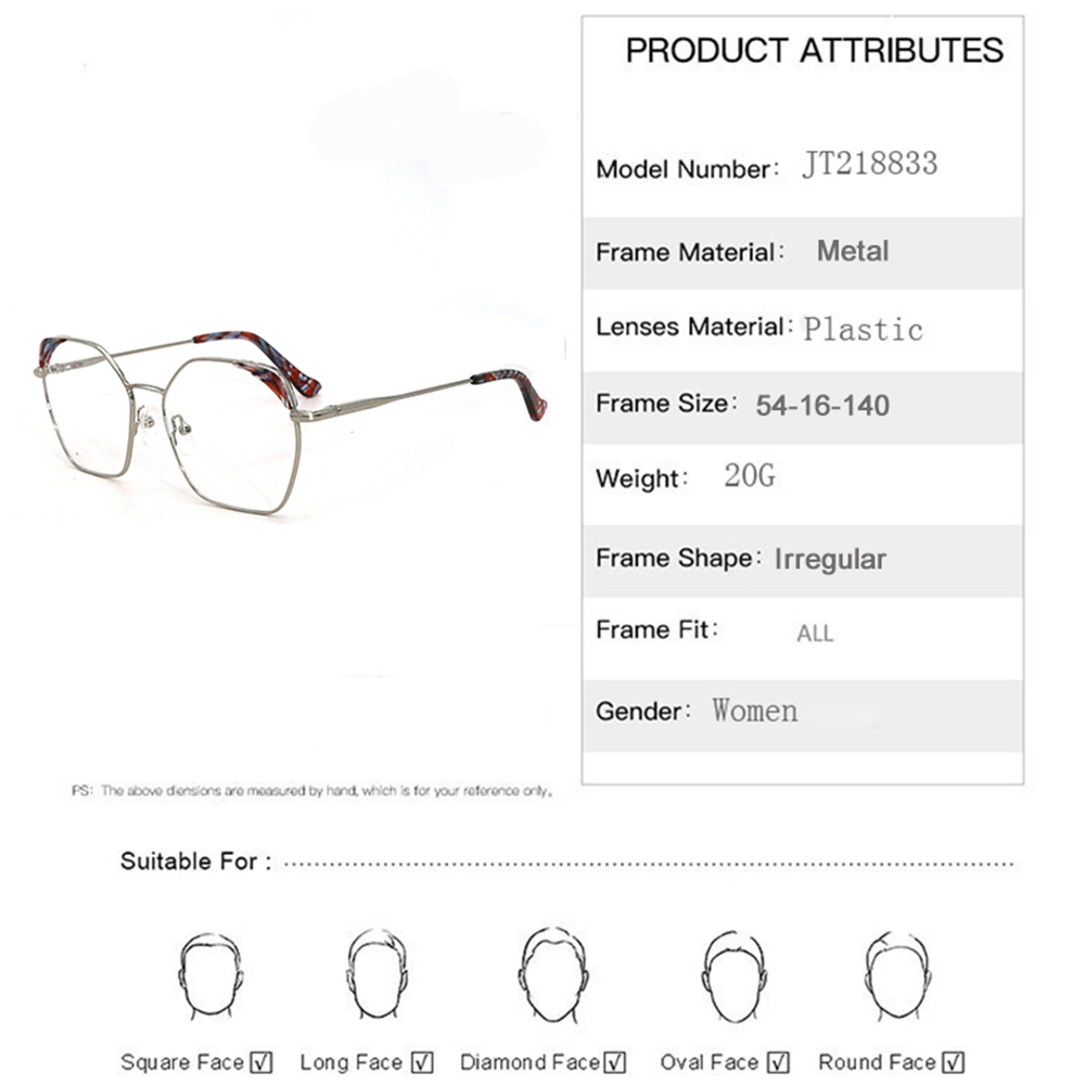  T200406 Newest Irregular Metal Optical Glasses Eyeglasses For Women 2021 