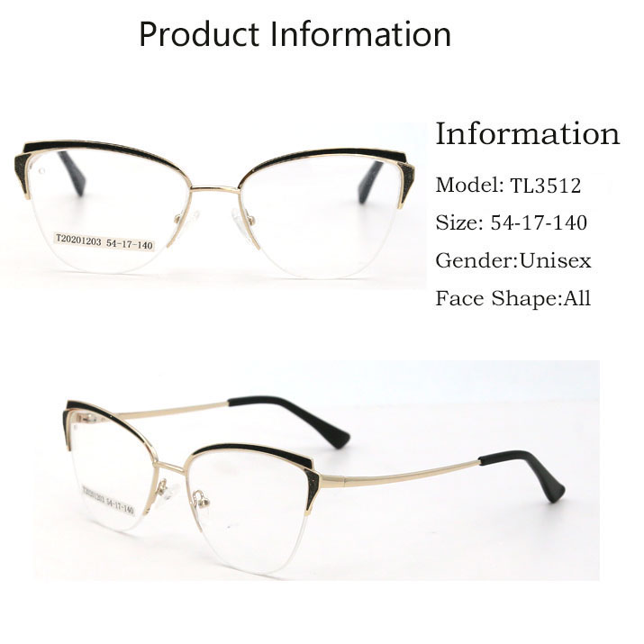 Half Frame Novel Design Cat Eye Metal Frame Optical Glasses For Unisex 2021