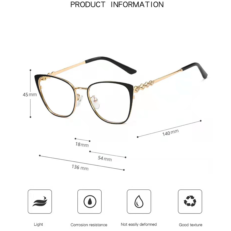  95667 Cat Eye Optical Frame Metal Anti Blue Light Glasses 