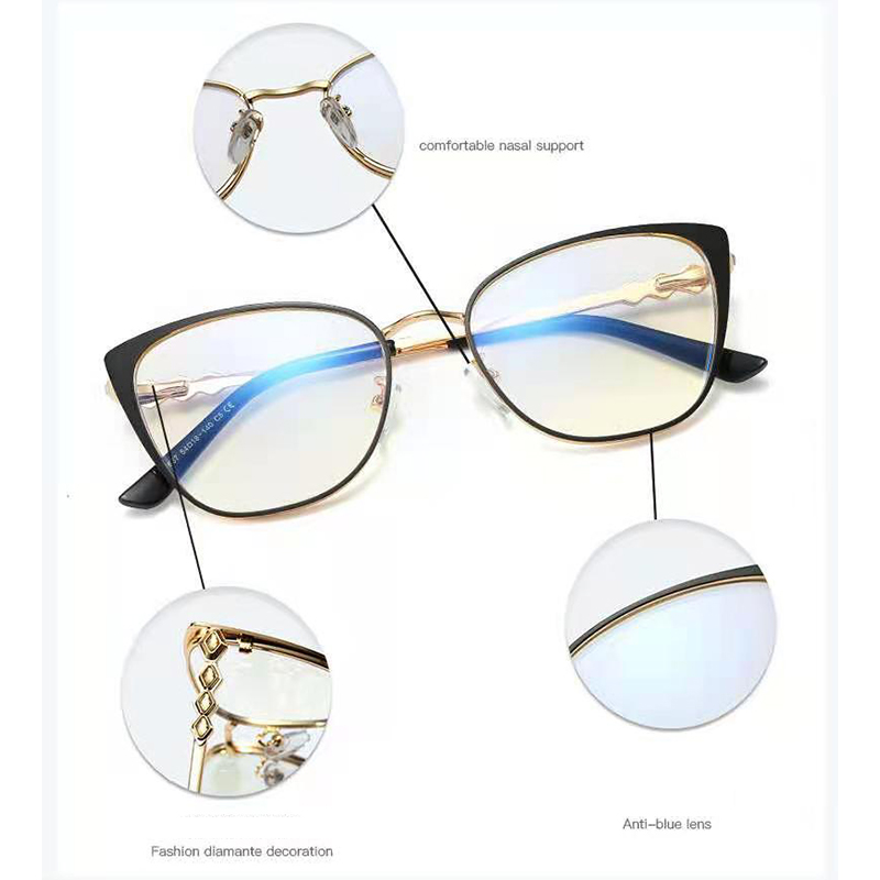  95667 Cat Eye Optical Frame Metal Anti Blue Light Glasses 