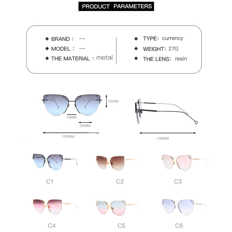 Fine Temple Hollow-out Design Fashion Cat Eye Frame Sunglasses for Women