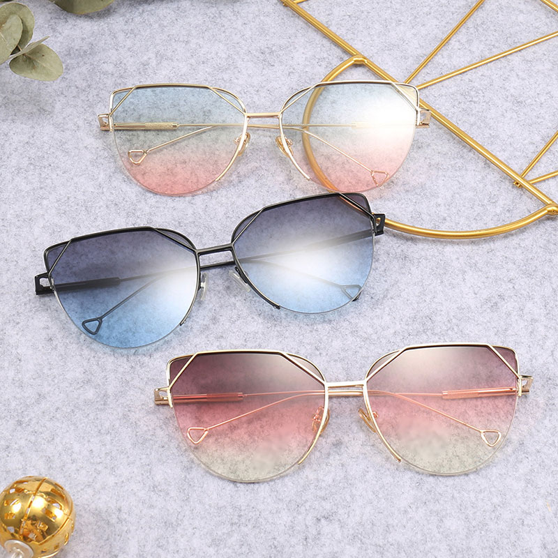Fine Temple Hollow-out Design Fashion Cat Eye Frame Sunglasses for Women