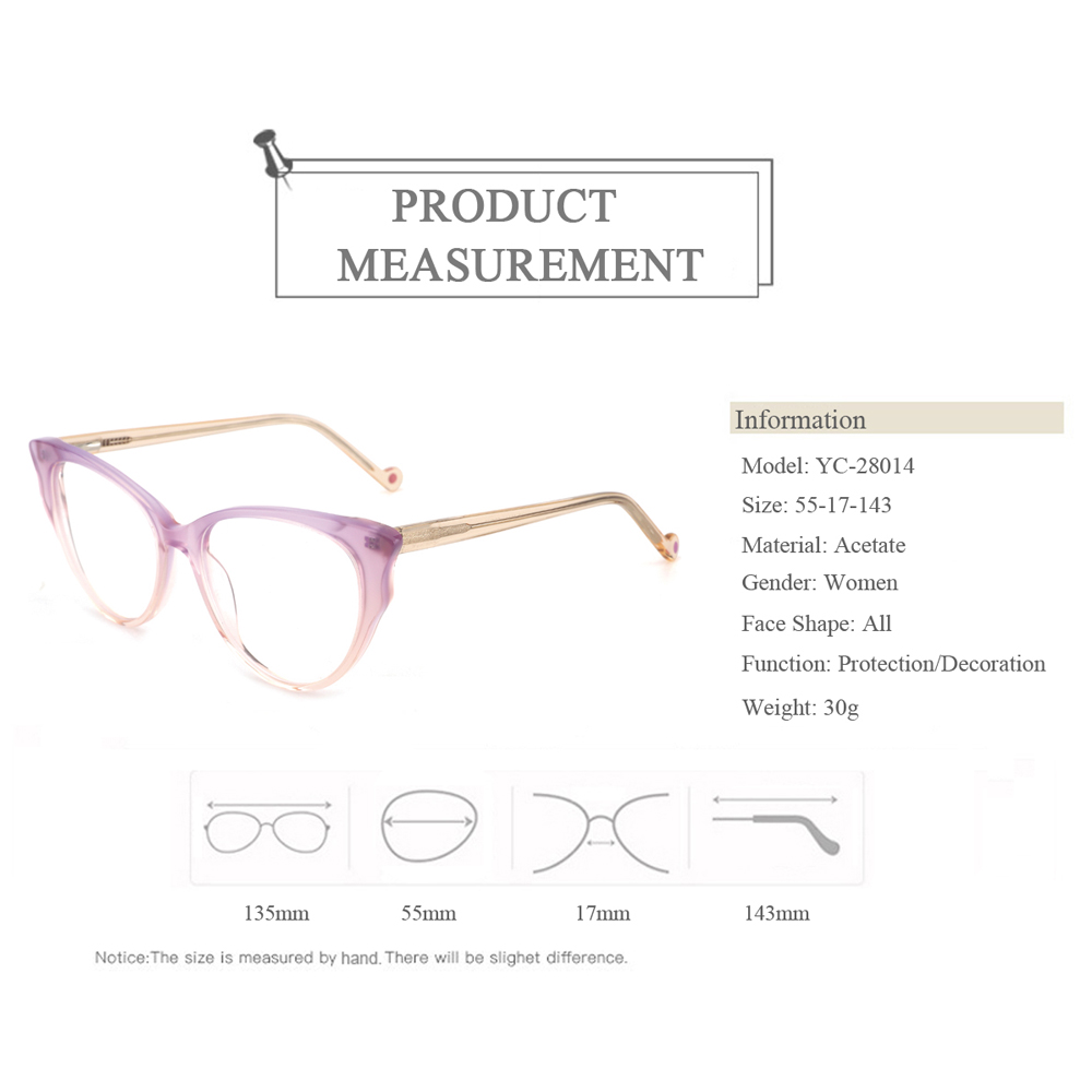YC-28014 Acetate Cat Eye Customized Optical Eyewear Glasses Frames China Factory