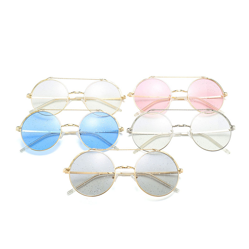 23042 Double Beam Circular Colour Sunglasses Fashion Shining Pink Lens Sunglasses