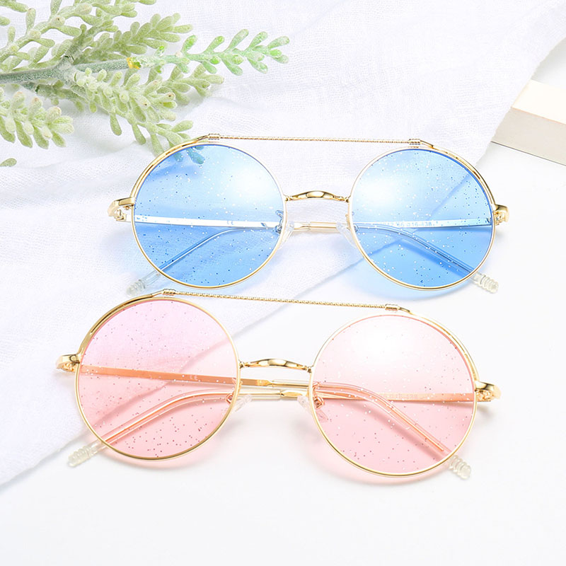 23042 Double Beam Circular Colour Sunglasses Fashion Shining Pink Lens Sunglasses