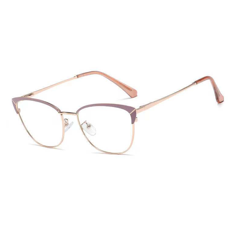 High Quality Cat Eye Double Colors Metal Frame Spring Hinge Flat Glasses Custom Anti Blue Lens Available Myopia Eyeglasses