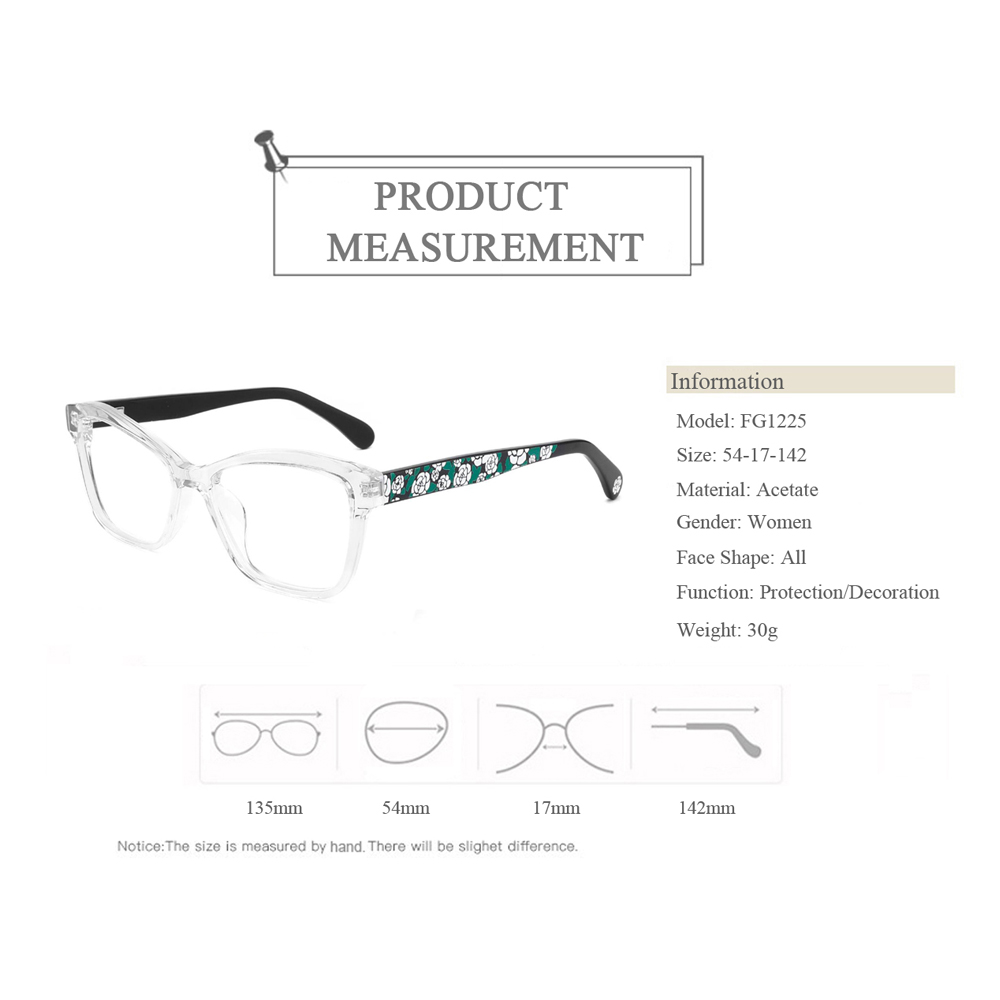 FG1225 Square Acetate Eyeglasses Frames With 3D Flower Pattern Optical Spectalcle Made In China