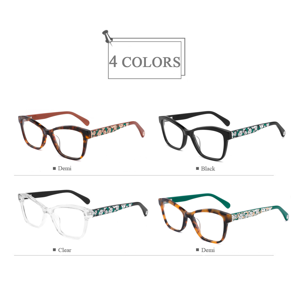 FG1225 Square Acetate Eyeglasses Frames With 3D Flower Pattern Optical Spectalcle Made In China