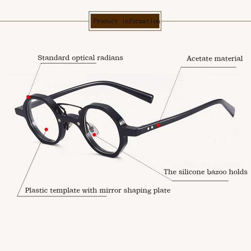 New Acetate Retro Anti-Blue Light Glasses Frame Multilateral Small Round Flat Glasses