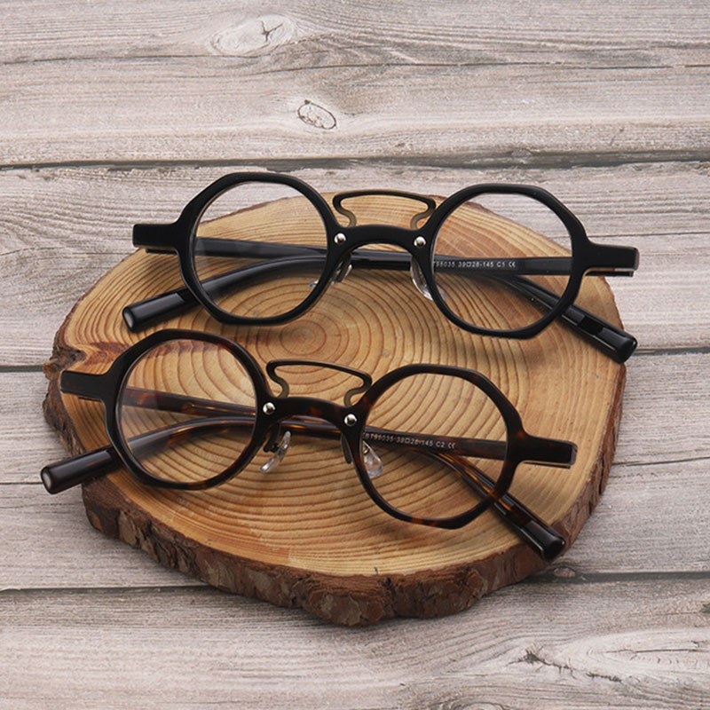 New Acetate Retro Anti-Blue Light Glasses Frame Multilateral Small Round Flat Glasses