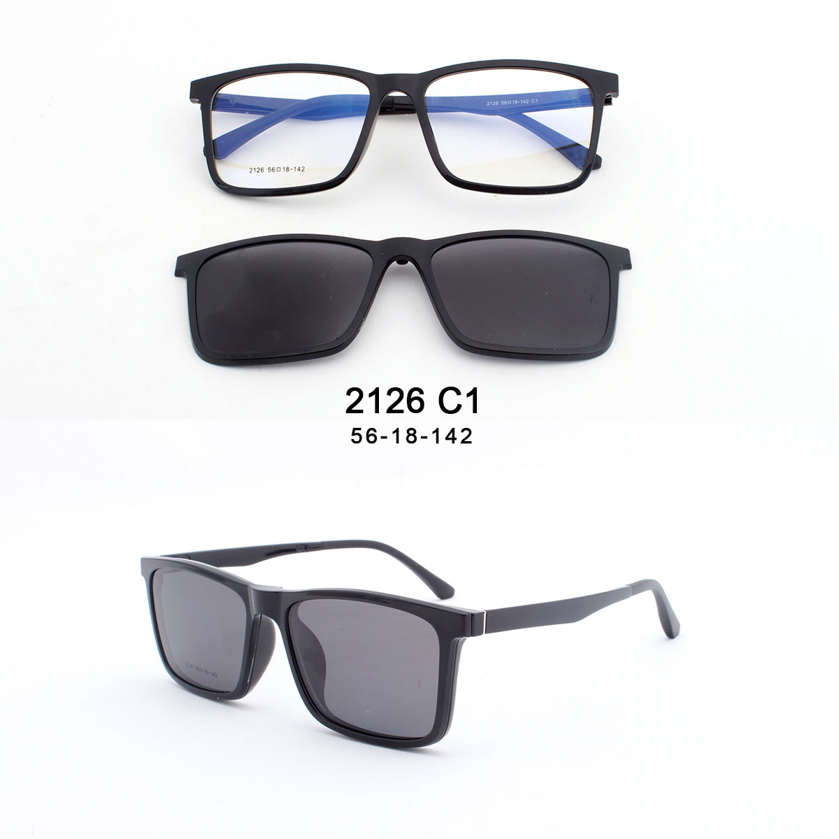 Square Unisex Clip-on Sunglasses 2126