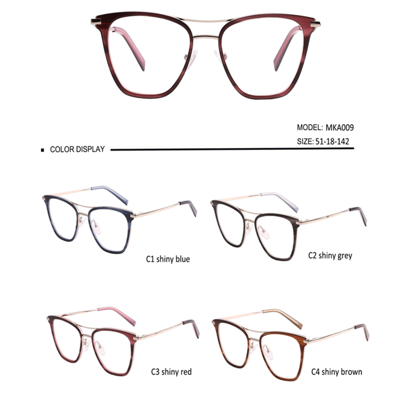 Newest Fashion High Quality Double-Beam Acetate Frame Metal Temple Optical Glasses Trendy Eyewaer