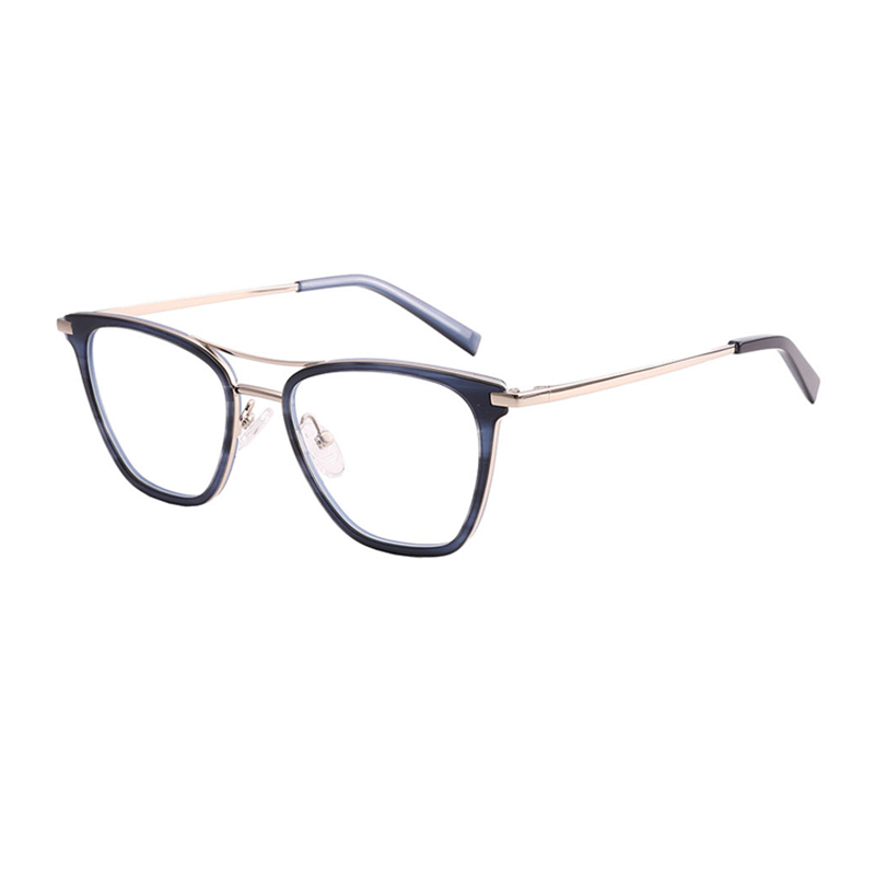 Newest Fashion High Quality Double-Beam Acetate Frame Metal Temple Optical Glasses Trendy Eyewaer