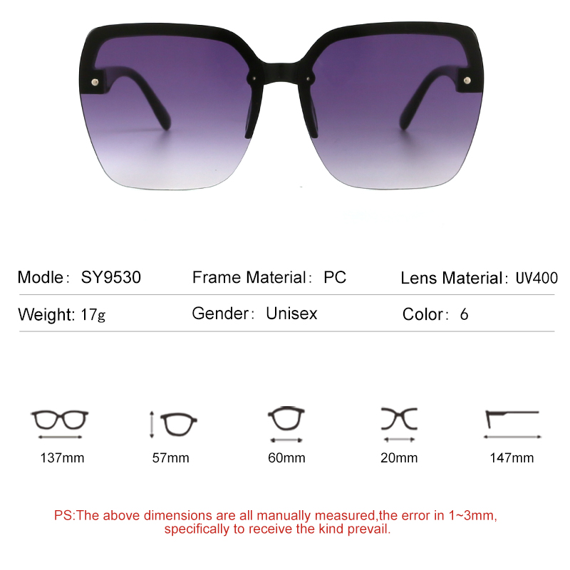 SY9530 Oversized Rimless Fashion Women Shades Sunglasses