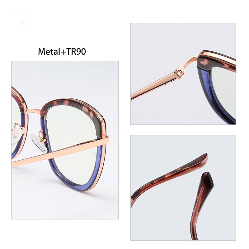 Double-Colors Frame New Anti Blue Glasses TR90 Metal Spring Temple Trend Frame Female Eyewear Glasses