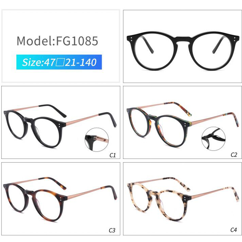 FG1085 Newest Round Acetate Metal Eyeglasses Frames