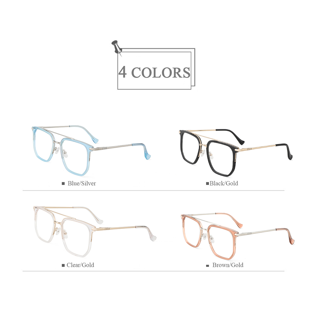 YC-22124 Unisex Double Bridge Square Transparent Optical Frames Glasses