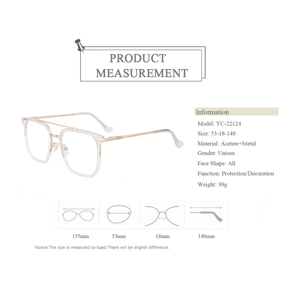 YC-22124 Unisex Double Bridge Square Transparent Optical Frames Glasses